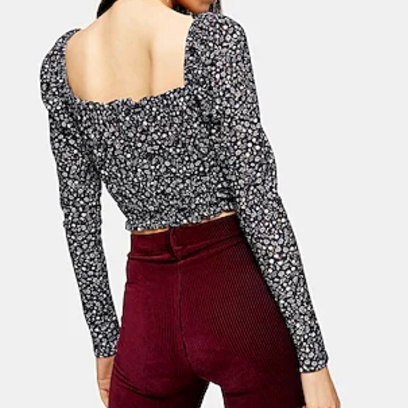 TOPSHOP FLORAL LONG SLEEVE POINTELLE PRAIRIE TOP - Picture 3 of 8